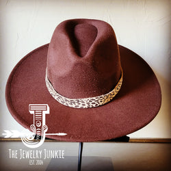 Boho Western Felt Hat w/ Choice of Genuine Leather Hat Band-Brown 980a