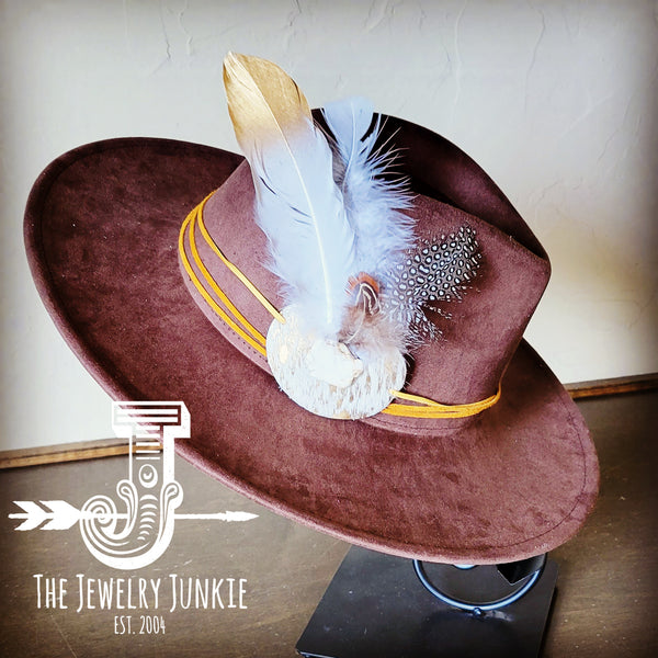 Boho Western Hat w/ Choice of Feather Hat Band-Brown 982d