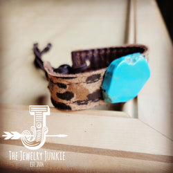 *Narrow Leather Cuff w/ Turquoise Slab-Suede Leopard 014e