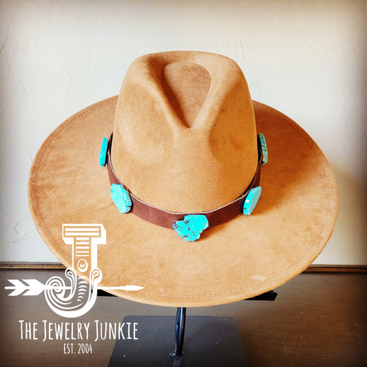 Cognac Leather Hat Band w/ Turquoise Slabs+Choice of Hat 981o