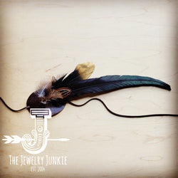 Black/Gold Feathers & Brown Leather Hat Band (Band only) 983e