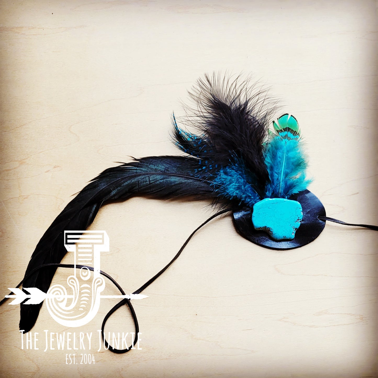 Turquoise Feather & Stone w/ Leather Hat Band (Band only) 983i