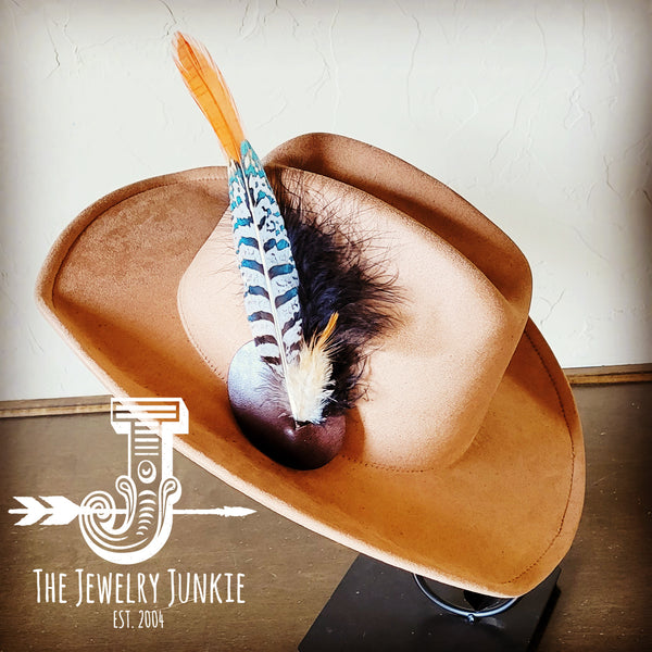 Cowgirl Western Hat w/ Feather Tie Hat Band-Tan 982x
