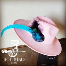 Boho Western Hat w/ Feather Tie Hat Band-Blush 982n