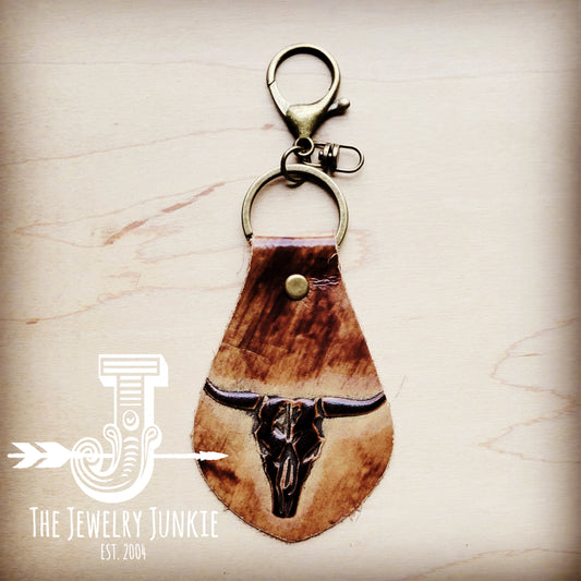 **Embossed Leather Key Chain - Tan Steer 700k