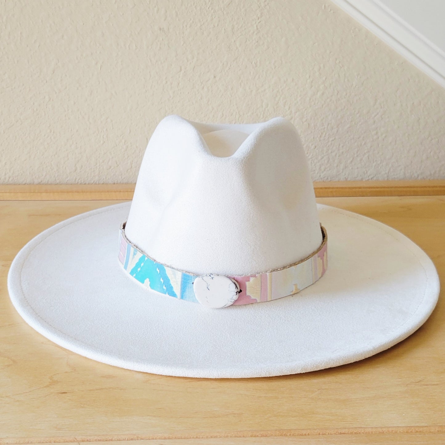 Pastel Navajo Embossed Leather Hat Band w/ Turquoise Slab 950p