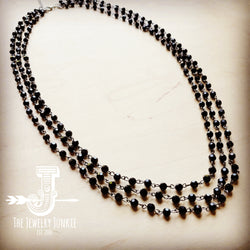 *Black Multi-Strand Collar Necklace with Crystal Pendant 256m