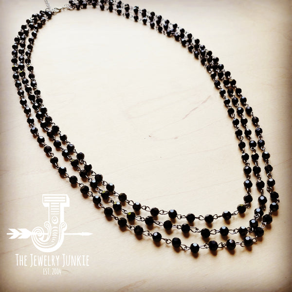 *Black Multi-Strand Collar Necklace with Crystal Pendant 256m