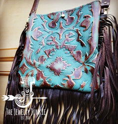 *MEDIUM Crossbody Handbag w/ Copper Laredo Leather Full Fringe 512s