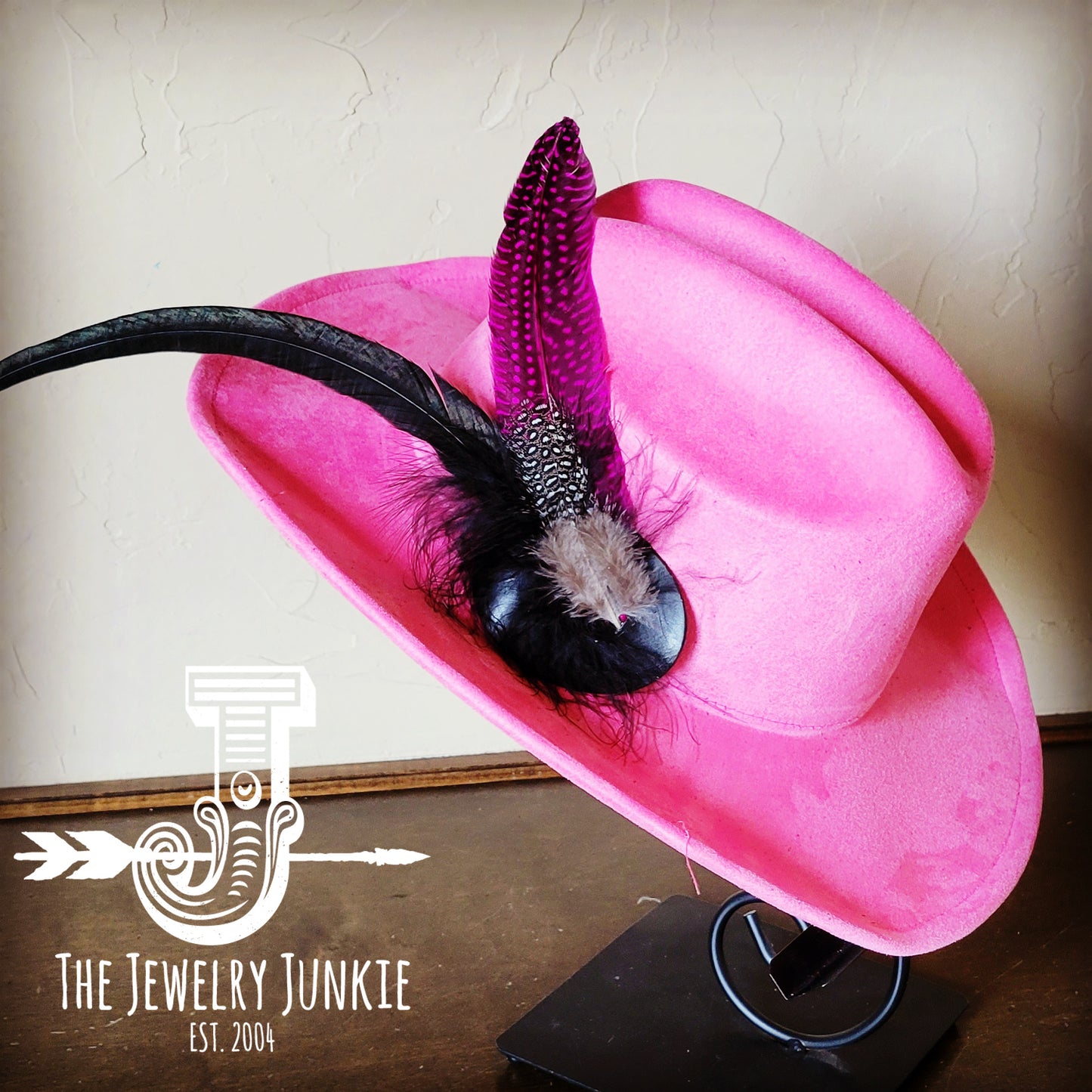 Cowgirl Western Hat w/ Feather Tie Hat Band-Pink 982y