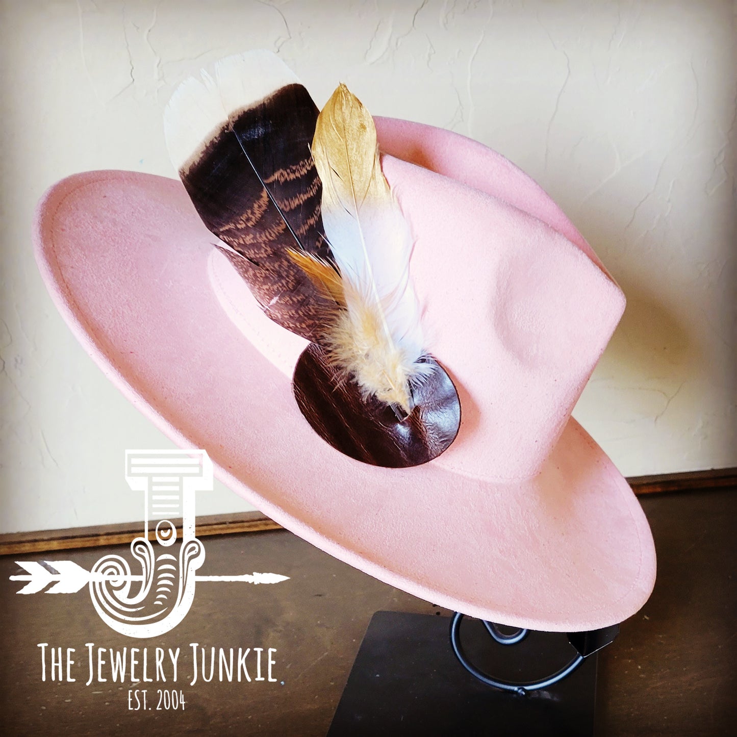 Boho Western Hat w/ Feather Tie Hat Band-Blush 982n