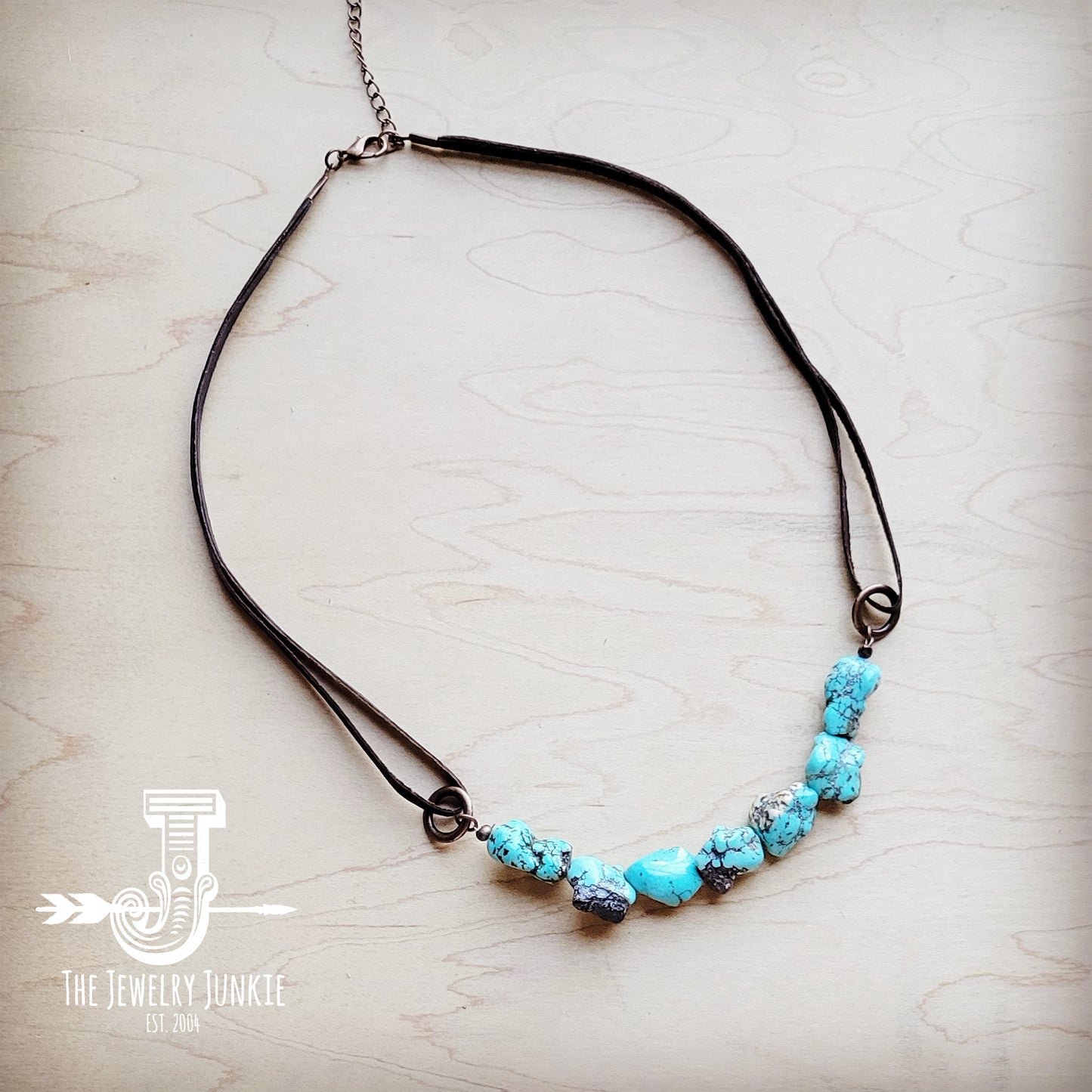 Genuine Blue Turquoise Necklace w/ Leather Cord 259i