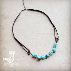 Genuine Blue Turquoise Necklace w/ Leather Cord 259i