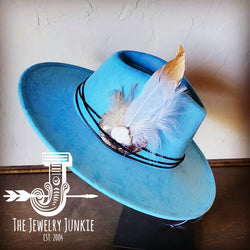 Boho Western Hat w/ Choice of Feather Hat Band-Baby Blue 982h