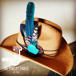 Blue Turquoise, Blue Feather & Leather Hat Band (Band Only) 980y