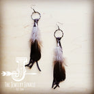 Leather Tassel Earring-Blue/Black Feather