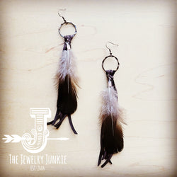 Boho Brown Deer Skin Leather Tassel Earring-Blue/Black Feather 216y