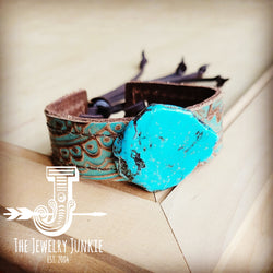 Narrow Leather Cuff w/ Turquoise Slab-Napolis Turquoise 014g