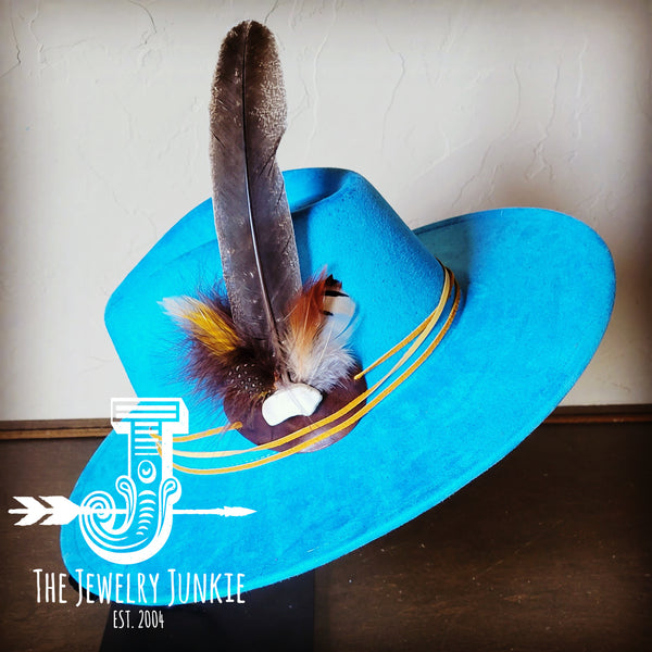Boho Western Felt Hat w/ Choice of Turquoise Hat Accent-Baby Blue 983b