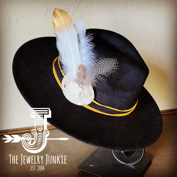 Boho Western Hat w/ Choice of Feather Hat Band-Black 982c