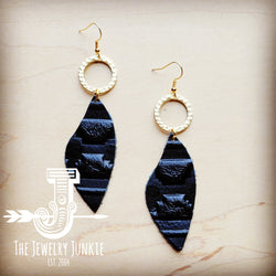 *Matte Gold Hoop Earrings w/ Black Navajo Leather Dangle 215y