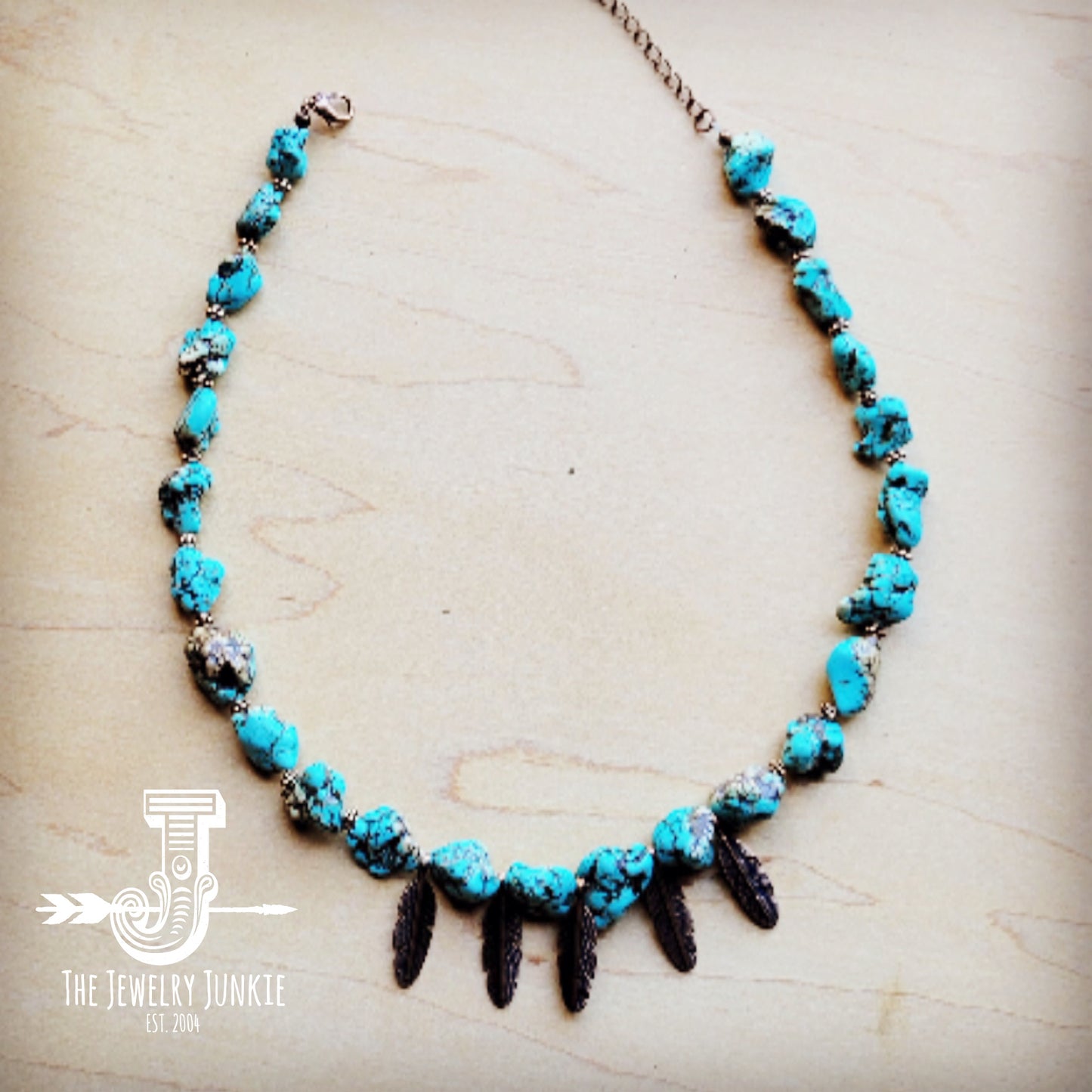 **Blue Turquoise Collar Necklace w/ Feather Pendants 259m