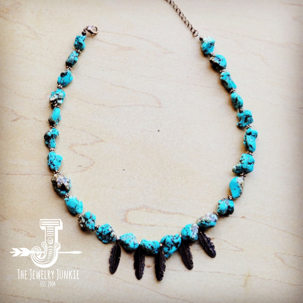 **Blue Turquoise Collar Necklace w/ Feather Pendants 259m