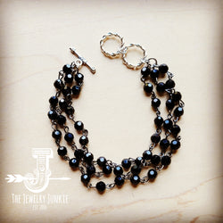 *Black Multi-Strand Collar Necklace with Crystal Pendant 256m