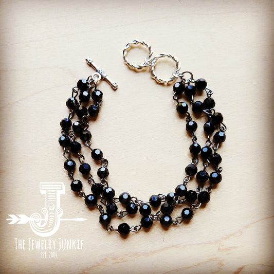 *Black Faceted Triple Strand Bracelet 807m