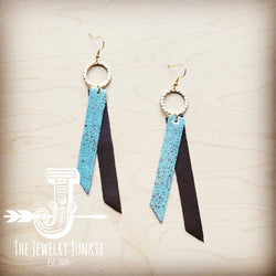 *Leather Rectangle Earrings w/ Matte Gold  in Heavy Metal Turquoise 213c