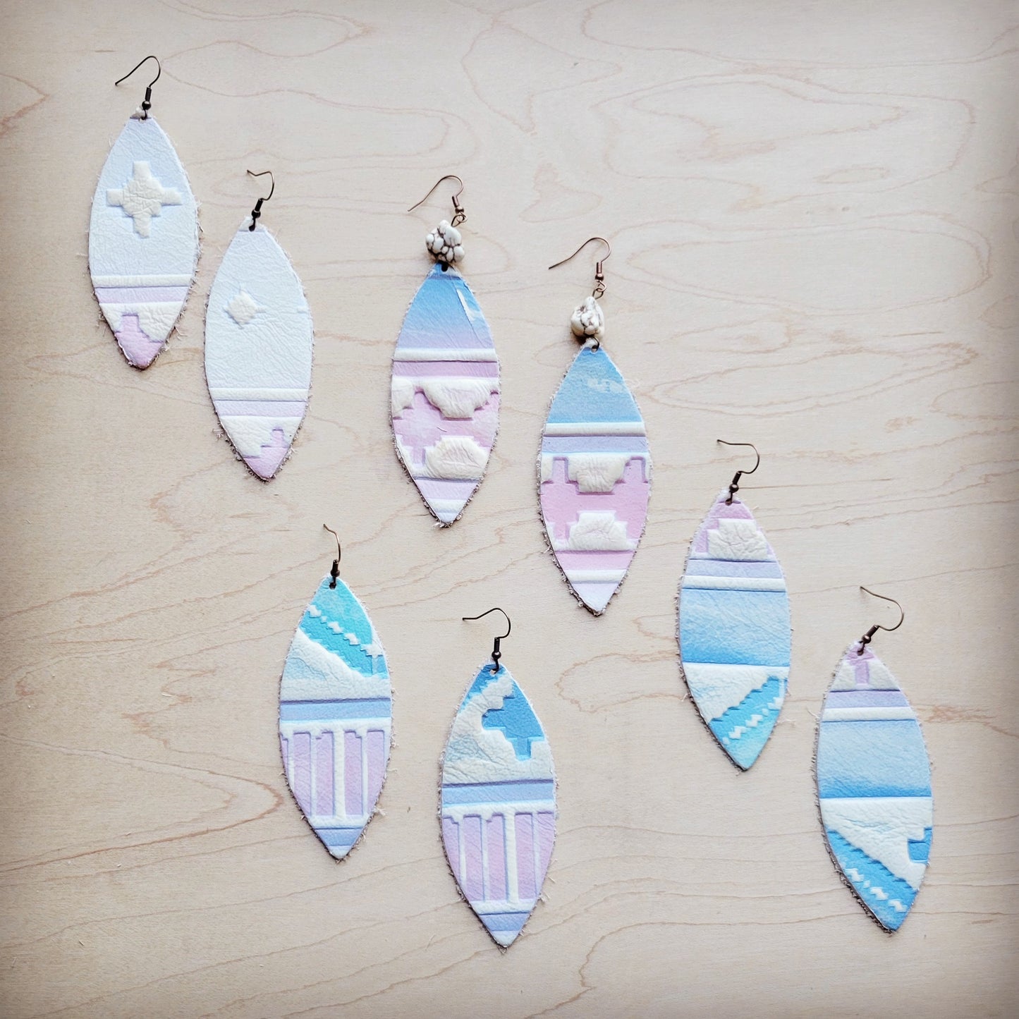 Narrow Oval Leather Earrings in Pastel Navajo 224u