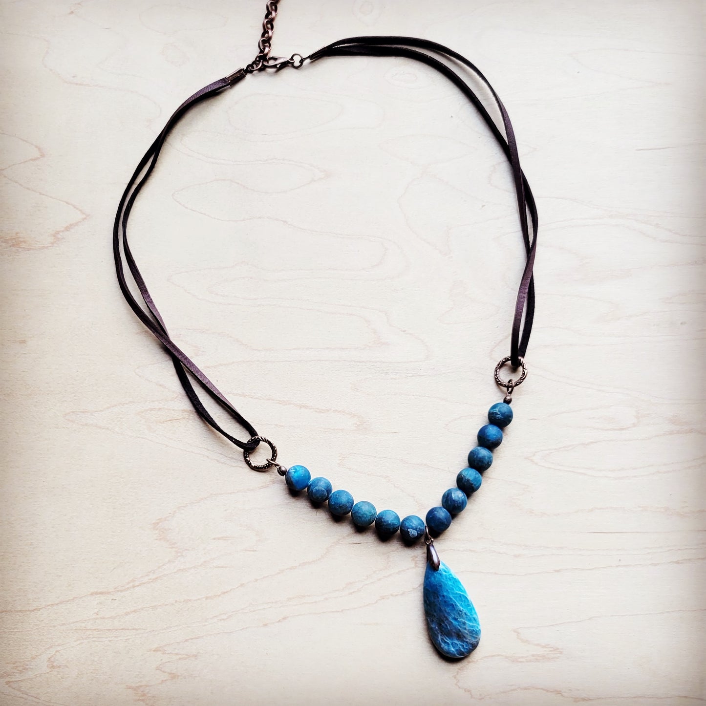 Ocean Agate Collar Necklace w/ Genuine Leather Accent 260e