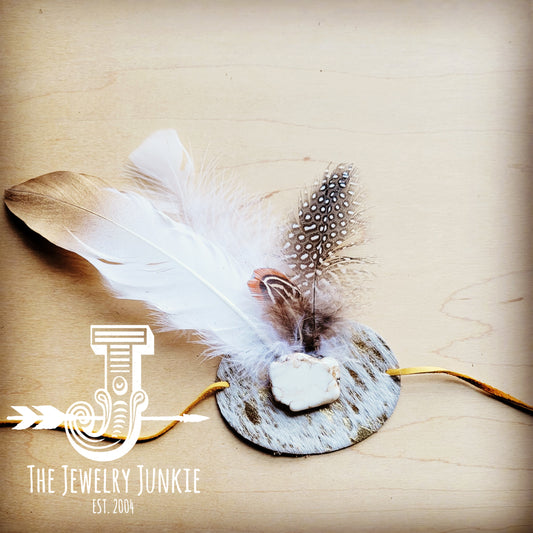 White/Gold Feather w/ White Metallic Hat Band