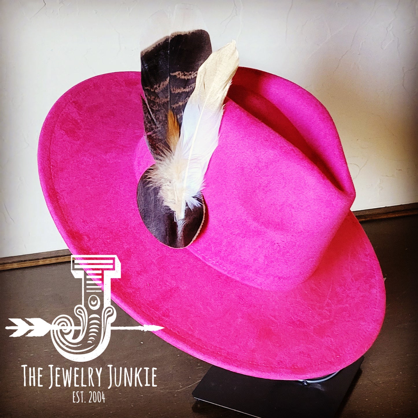 Boho Western Hat w/ Feather Tie Hat Band-Magenta 982r