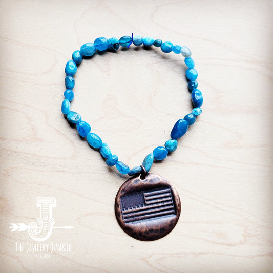 **Quartz Stackable Stretch Bracelet w/ Flag Charm 808r