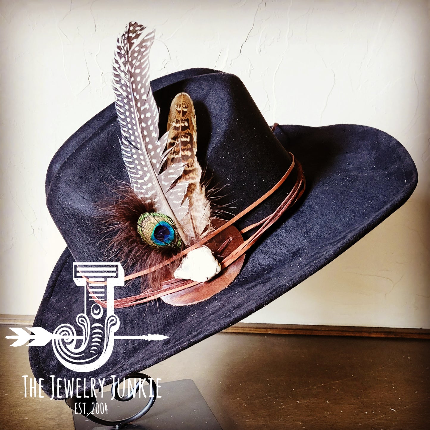 Boho Western Felt Hat w/ Choice of Turquoise Hat Accent-Black 981b