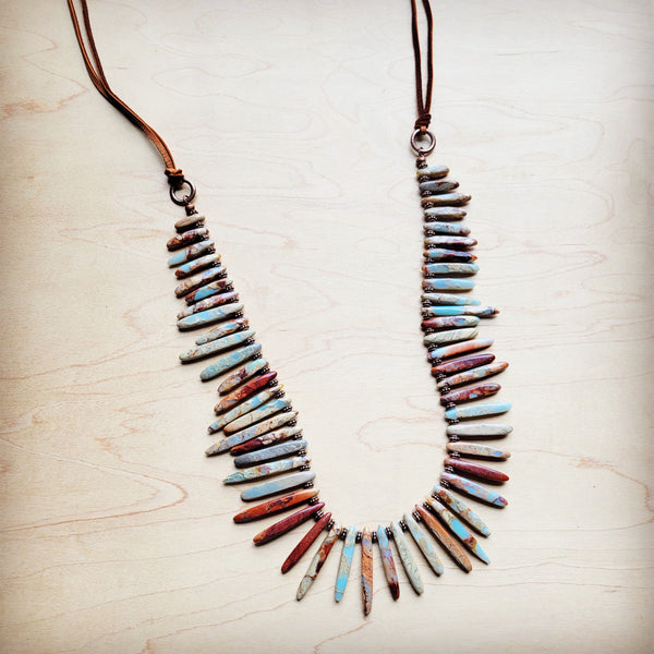 Aqua Terra Slab Necklace with Genuine Leather Ties 250b
