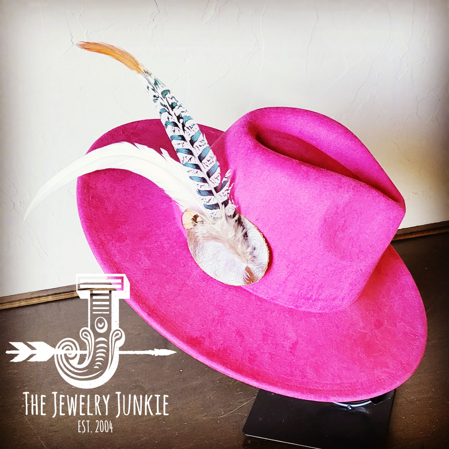 Boho Western Hat w/ Feather Tie Hat Band-Magenta 982r