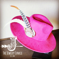 Boho Western Hat w/ Feather Tie Hat Band-Magenta 982r