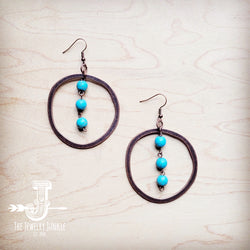 Western Copper Hoop Earrings w/ Blue Turquoise Beads 224f