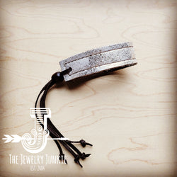 Narrow Leather Cuff w/ Adjustable Tie Heavy Metal White 014j