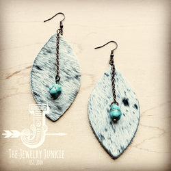 Leather Oval w/ Turquoise Drop in Gray Hair-on-Hide 217z