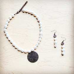 Freshwater Pearl Collar Necklace w/ Copper Scroll Pendant 260a