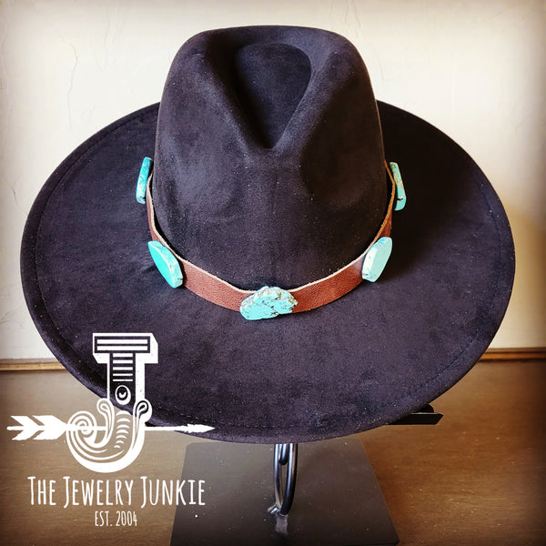 Dark Brown Leather Hat Band w/ Turquoise Slabs+Choice of Hat 981n