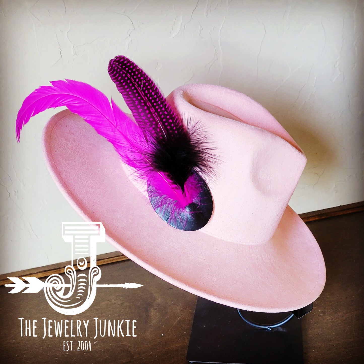 Boho Western Hat w/ Feather Tie Hat Band-Blush 982n