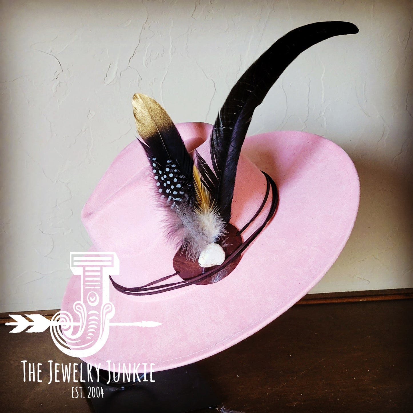 Boho Western Hat w/ Choice of Feather Hat Band-Blush 982a