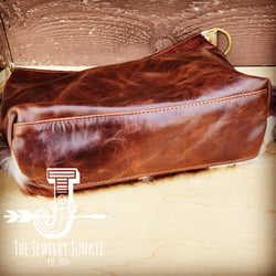 Tejas Brown Leather Bucket Hide Handbag w/ Leopard Accent 512a