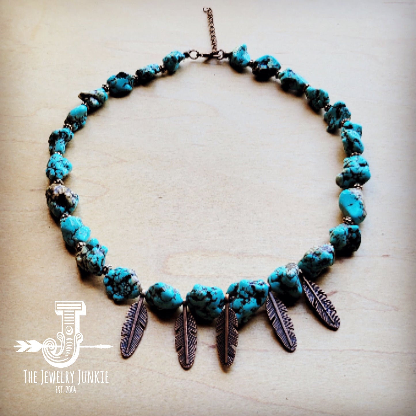 **Blue Turquoise Collar Necklace w/ Feather Pendants 259m