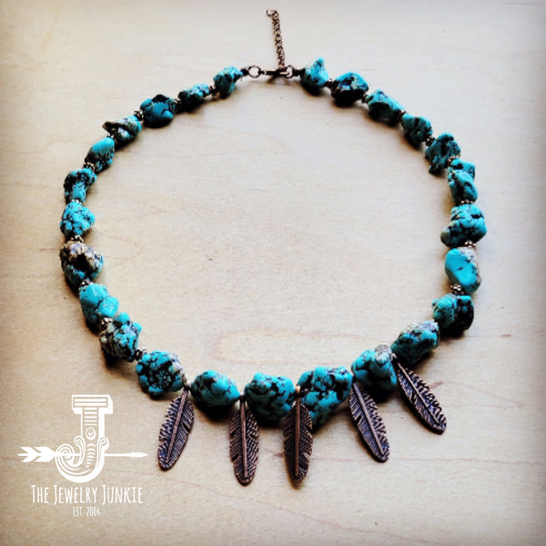 **Blue Turquoise Collar Necklace w/ Feather Pendants 259m
