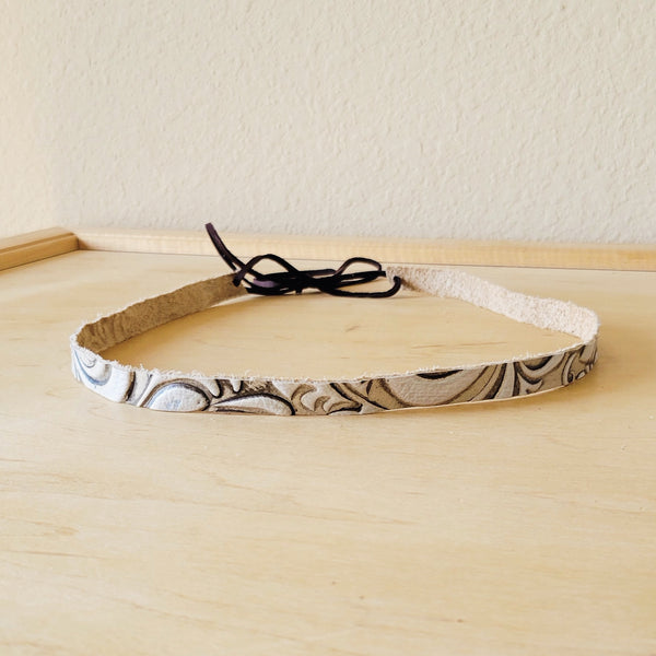 Sandy White Floral Embossed Leather Hat Band Only 951c